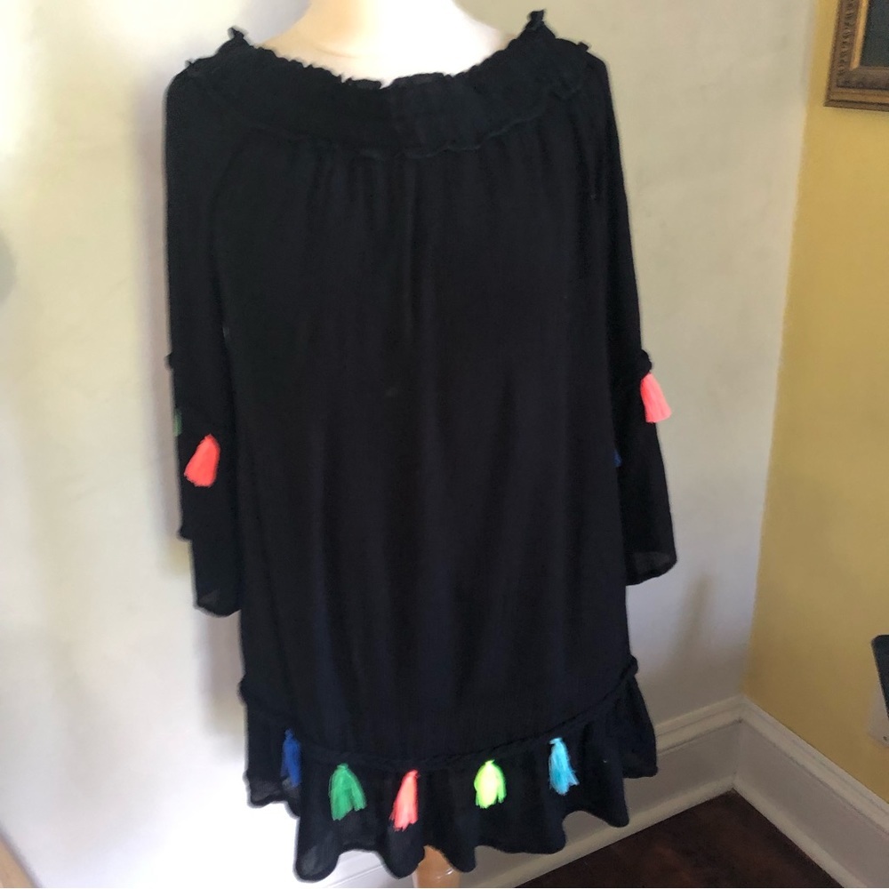 True Destiny beach, bohemian summer black off the shoulder tassel dress - Picture 5 of 16